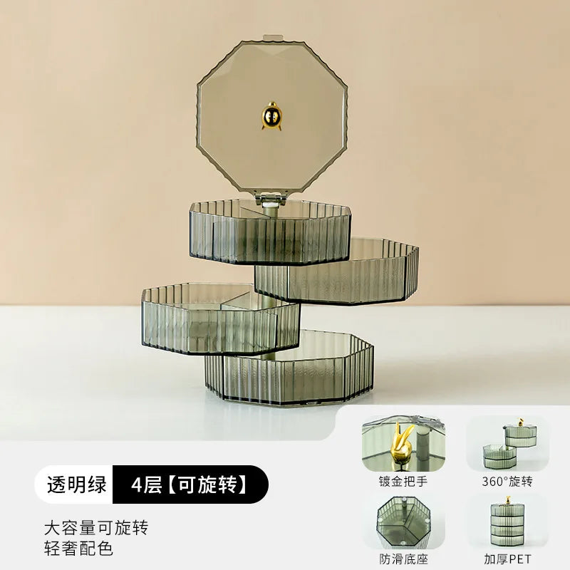 Rotating Jewelry Storage Box Makeup Storage Rack Bracelet Earring with Cover