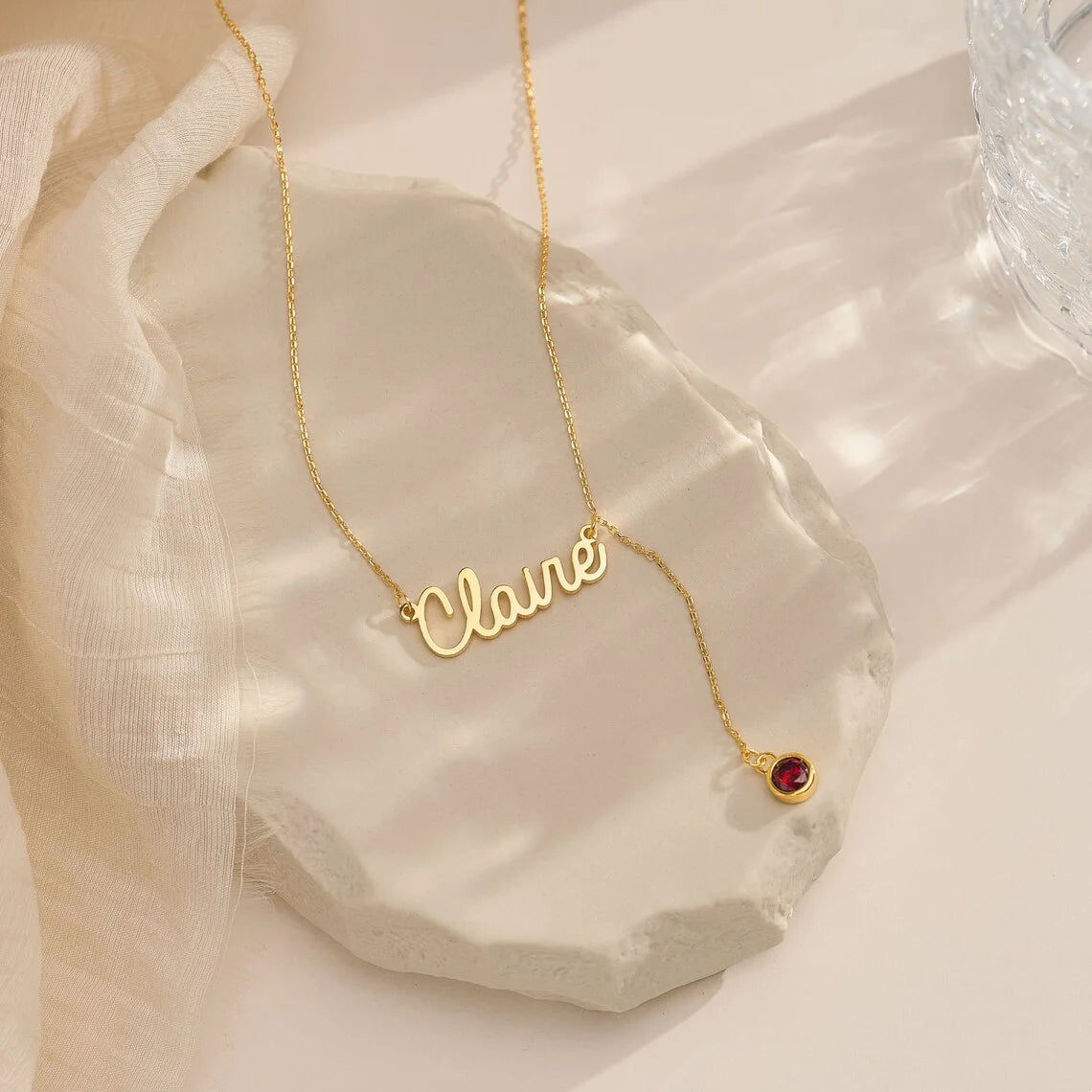 Custom Birthstone Lariat Name Necklace