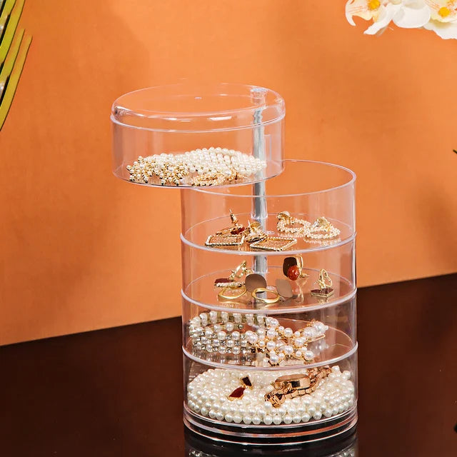 Rotating Jewelry Storage Box Makeup Storage Rack Bracelet Earring with Cover