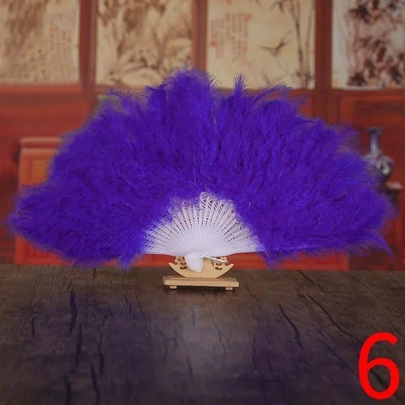 1pcs Soft Fluffy Lady Burlesque Wedding Hand Fancy Dress Costume Dance Feather Fan Chinese Fan Folding Fan