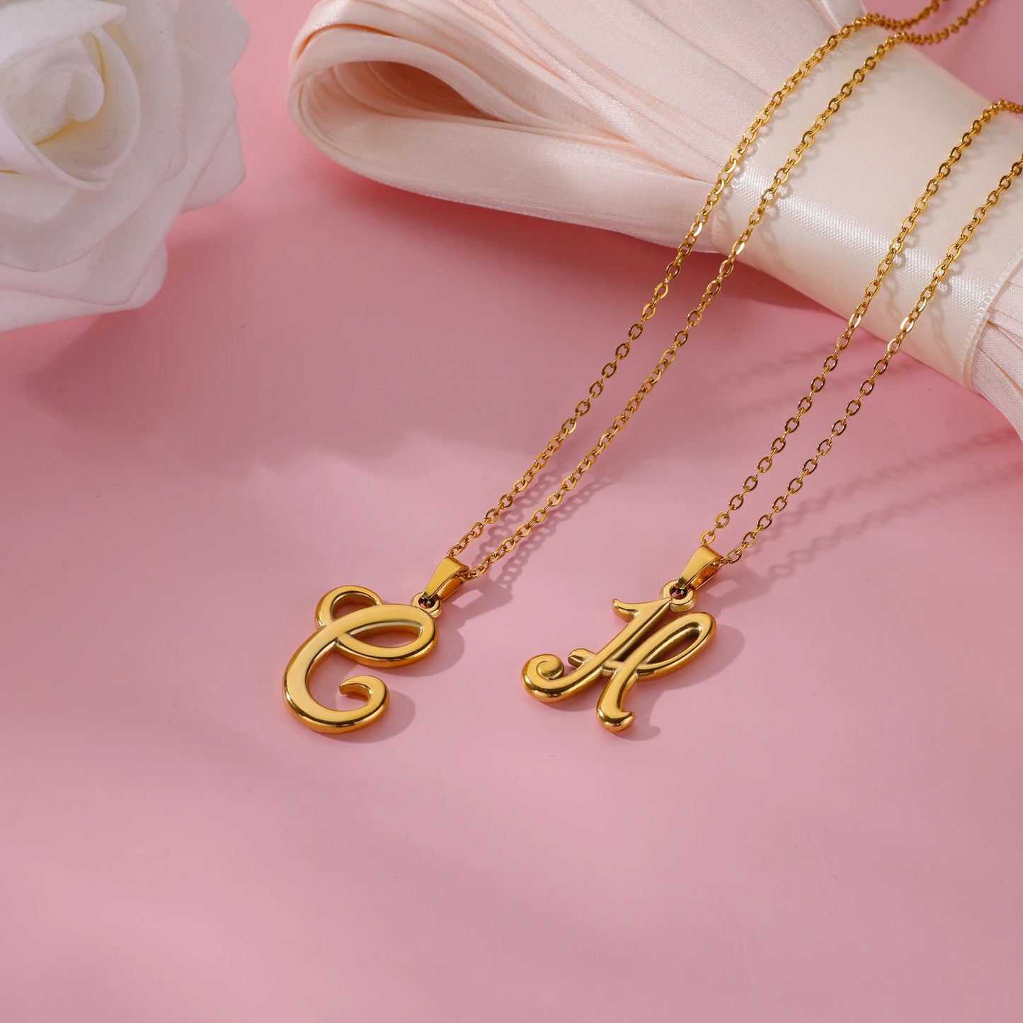 Women Stainless Steel Gold Color Initials Necklaces
