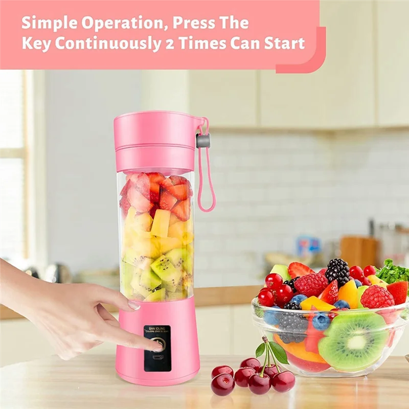 Portable and Rechargeable USB 380Ml Traveling Fruit Juicer Cup with 6 Blades