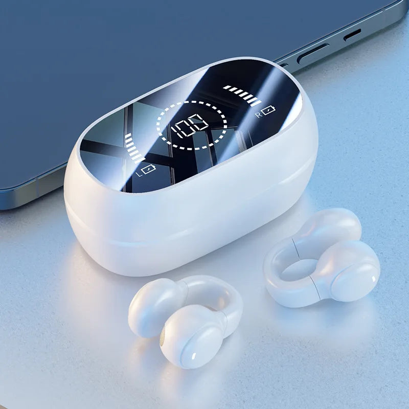 New Mirror Surface Digital Display Soft Silicone Ear Clip Wireless Bluetooth Headphones
