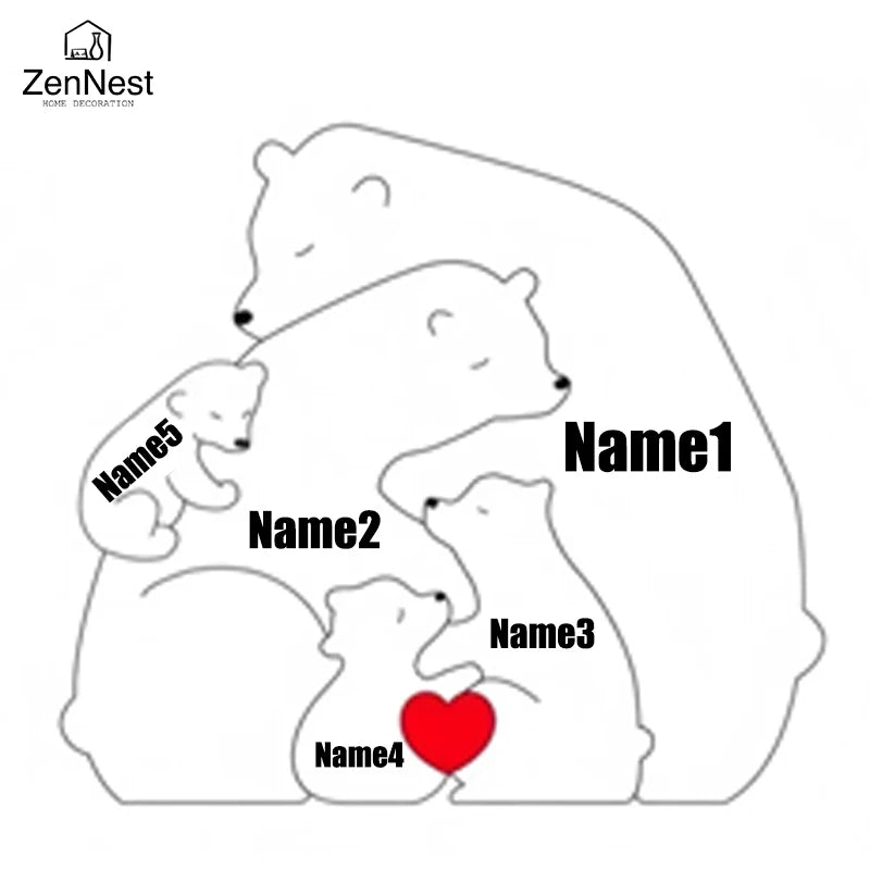 Little Bear Family Personalized Name Puzzles, Thanksgiving Christmas Gifts,