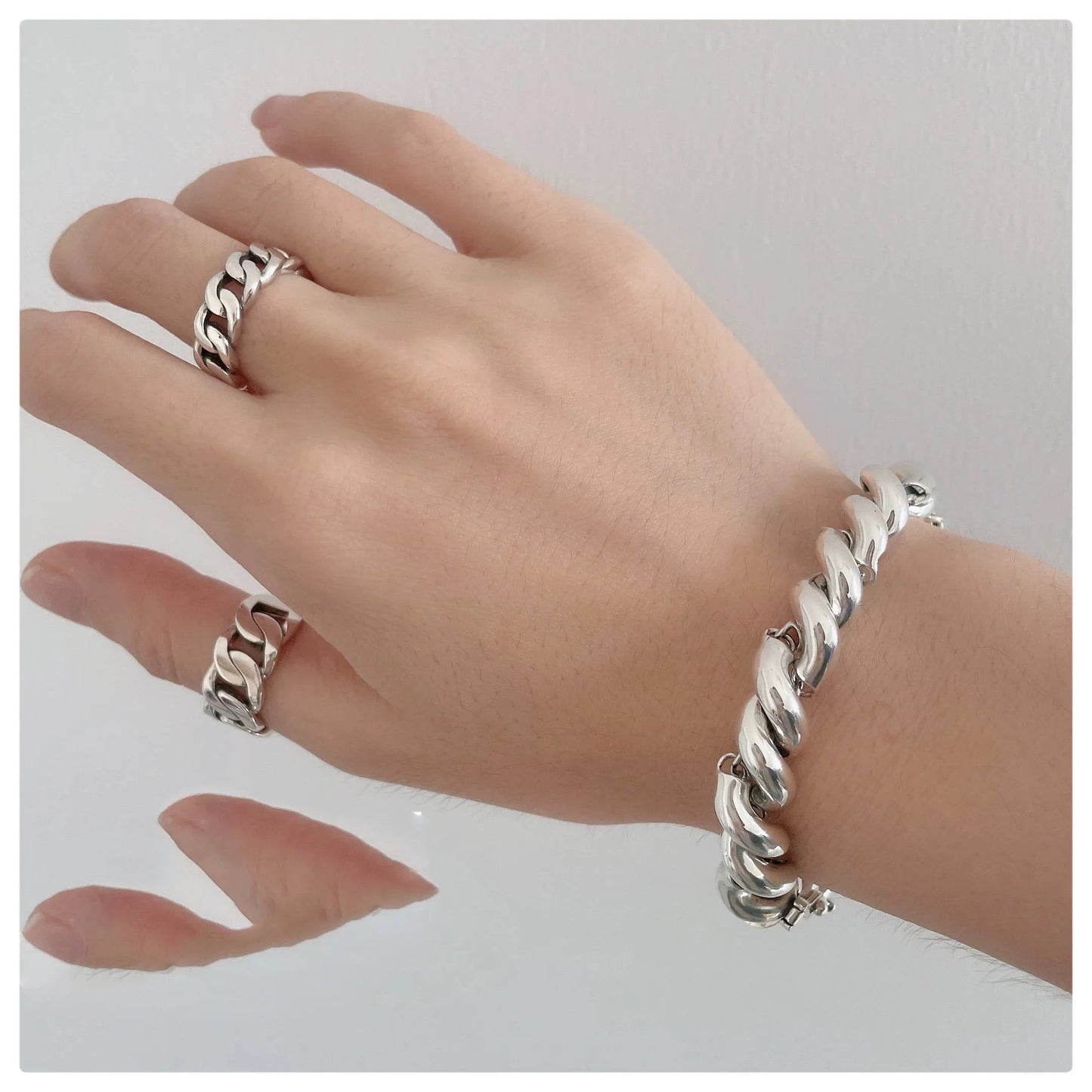 925 Sterling Silver GeometricAdjustable Simple Chain Ring - Buy One Get one Free π₯