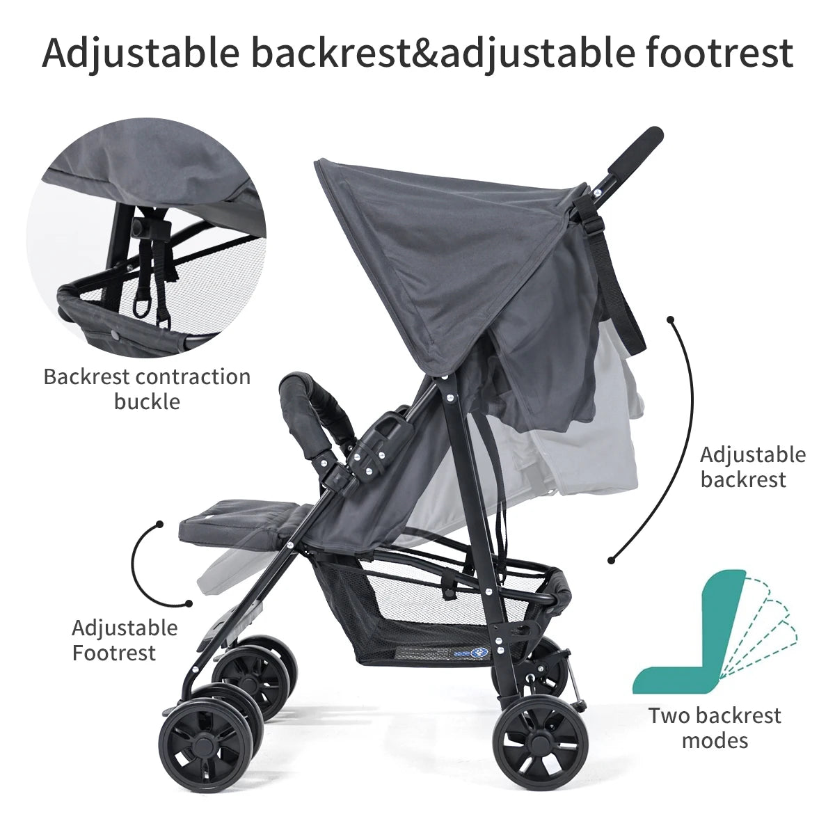 2-in-1 baby stroller, foldable, with sunshade included |