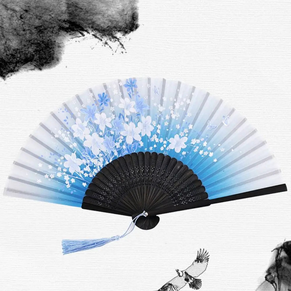 Portable Folding Fan Plain Plastic Cloth Hand Fan