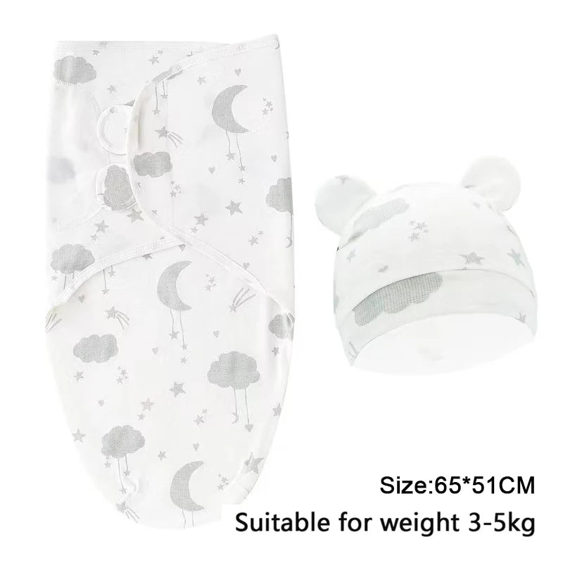 Baby Blanket Hat Set Cartoon Printed Cotton Newborn 0-6 Months
