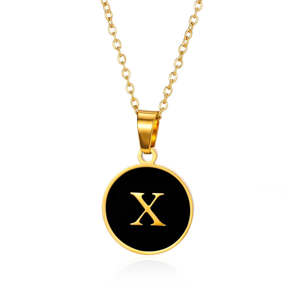 Women Gold Color Stainless Steel Round Couple Alphabet A-Z Pendant