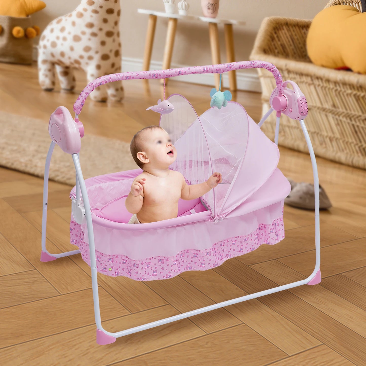 5 Gears Electric Baby Crib Cradle Bluetooth Auto-Swing Rocking Bassinet