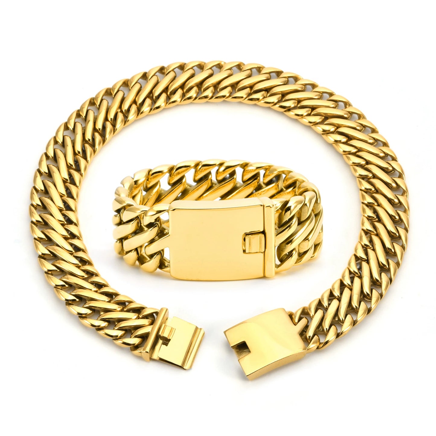 23mm Wide Big Heavy Gold Color 316L Stainless Steel Cuban Miami Link Chains or Bracelet.