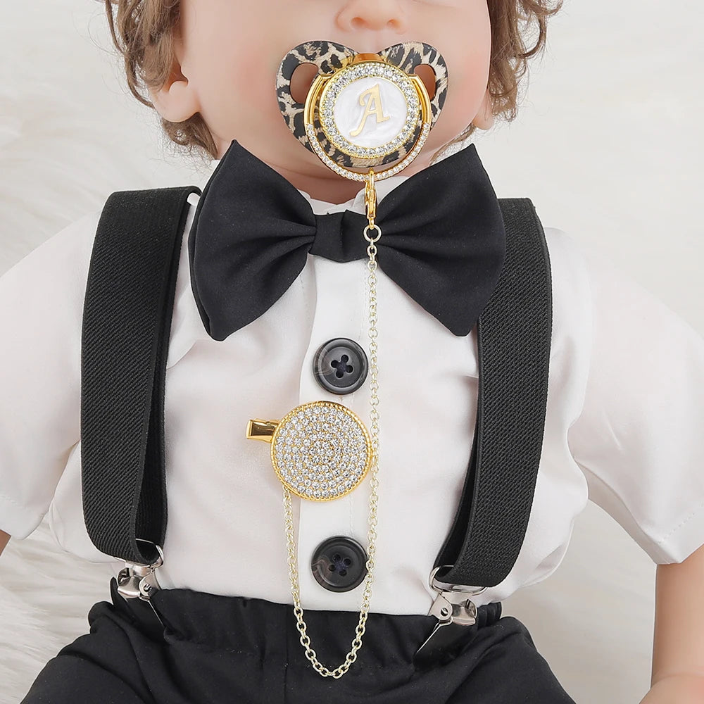 Leopard Gold Pacifier Clip 24 Name Initial Letter BPA Free Silicone Infant -🔥 - Buy One get One