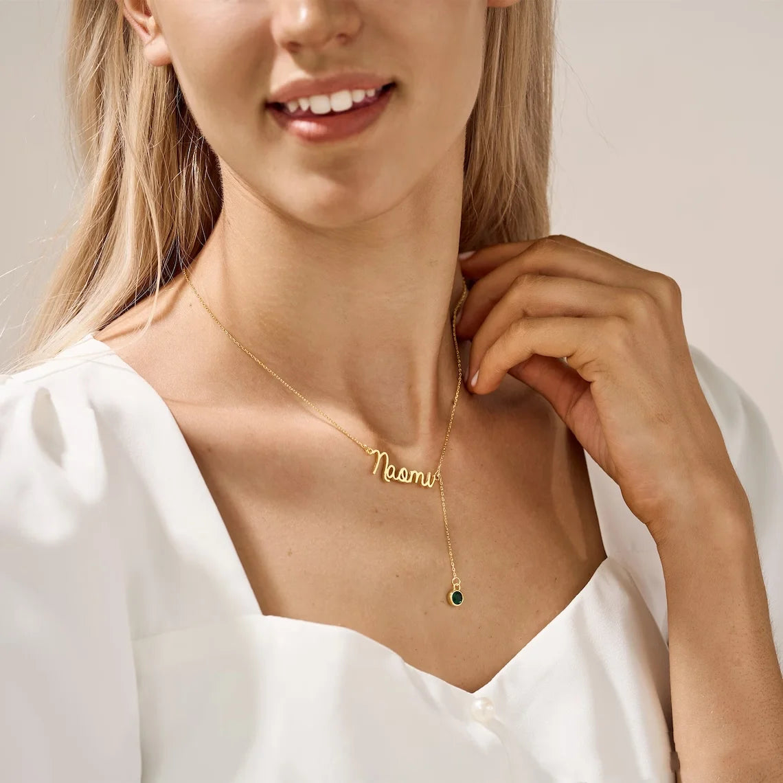 Custom Birthstone Lariat Name Necklace