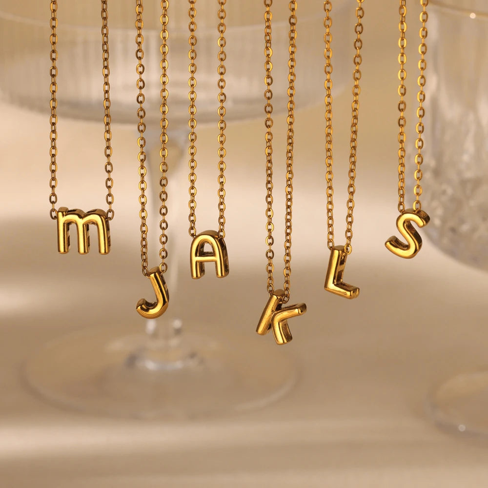 Stainless Steel Gold Color Initial Necklaces