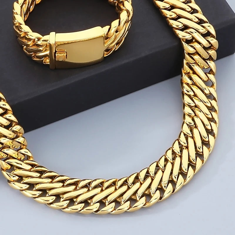 23mm Wide Big Heavy Gold Color 316L Stainless Steel Cuban Miami Link Chains or Bracelet.