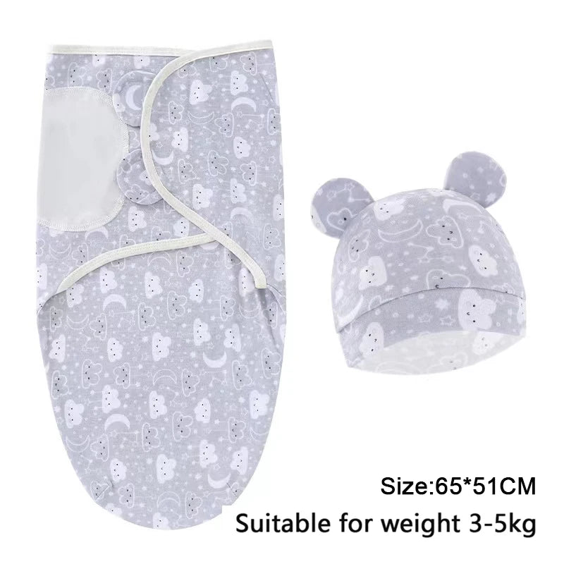Baby Blanket Hat Set Cartoon Printed Cotton Newborn 0-6 Months