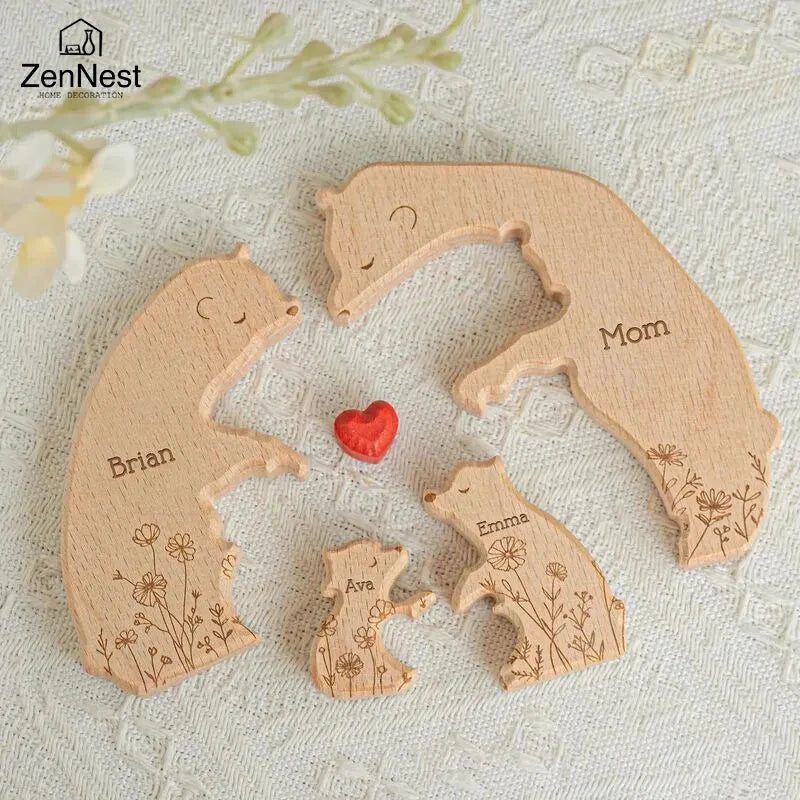 Little Bear Family Personalized Name Puzzles, Thanksgiving Christmas Gifts,