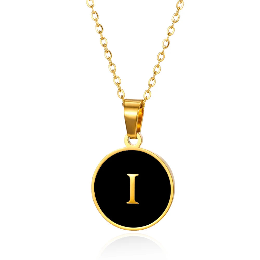 Women Gold Color Stainless Steel Round Couple Alphabet A-Z Pendant