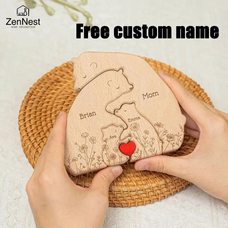 Little Bear Family Personalized Name Puzzles, Thanksgiving Christmas Gifts,