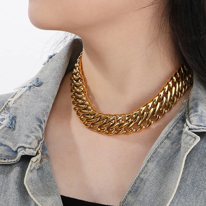 23mm Wide Big Heavy Gold Color 316L Stainless Steel Cuban Miami Link Chains or Bracelet.
