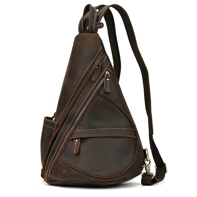New Fashion Men's Leather Single Shoulder Backpack Real Cowskin Chest Bag Crossbody Bag Backpacks For Man Male Anti Theft Men