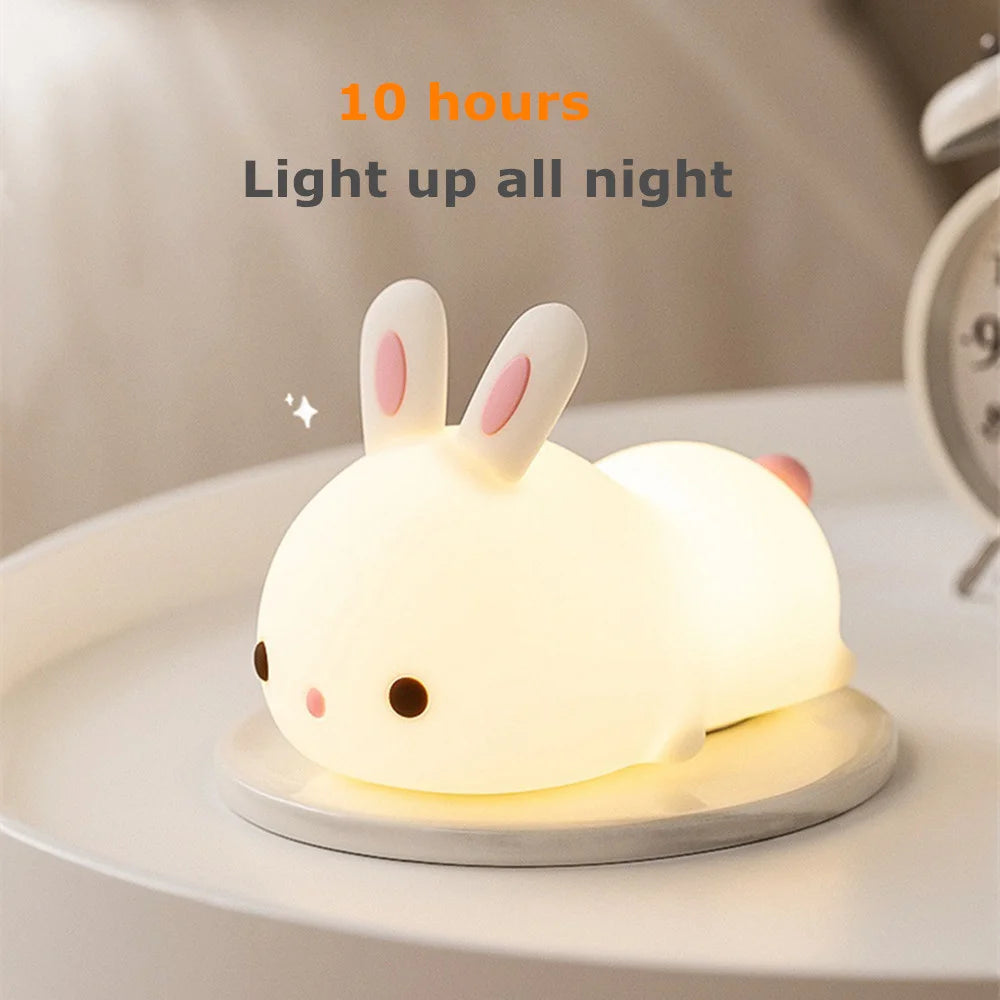 LED Rabbit Night Light 16 Colors USB Rechargeable Silicone Bunny