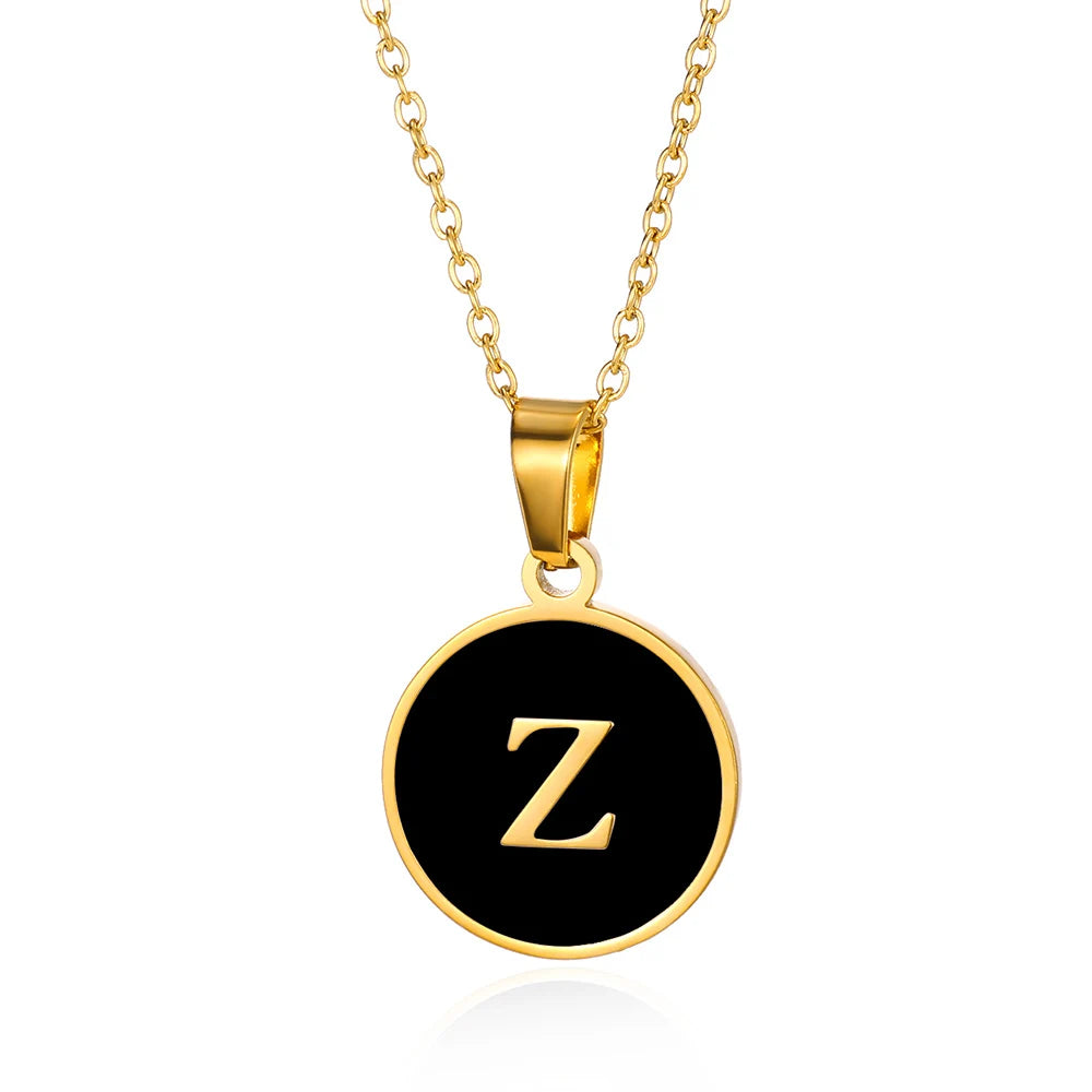 Women Gold Color Stainless Steel Round Couple Alphabet A-Z Pendant