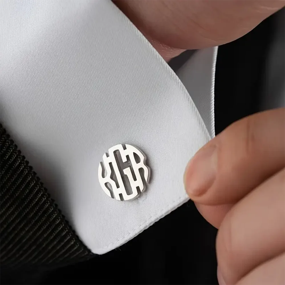 1 Pair Custom Round Monogram Letter Cufflinks For Men- BOGO š„