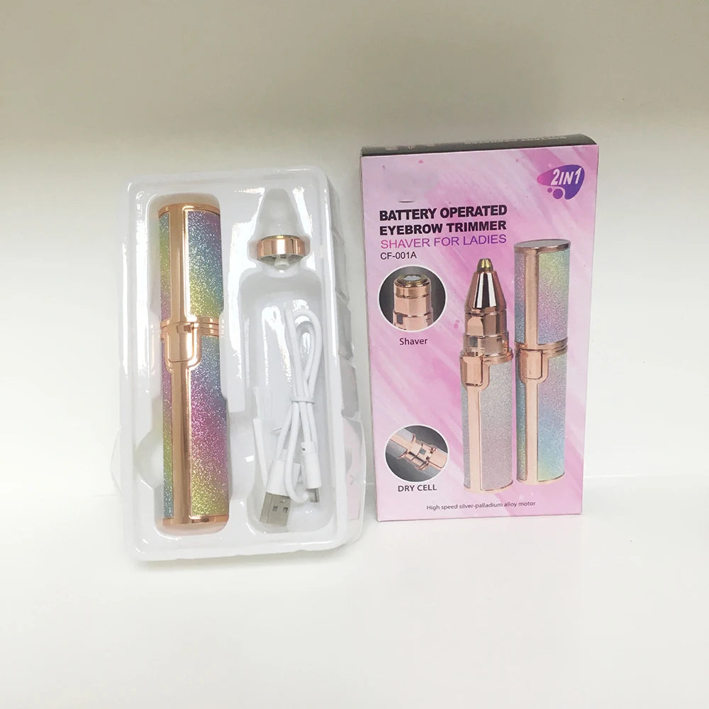 Portable 2 IN 1 Electric Epilator Eyebrow Trimmer Women's Body Facial Lip Epilator Rechargeable