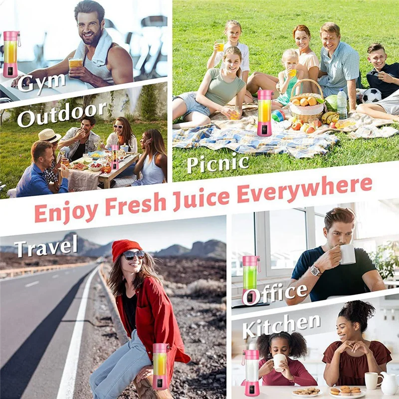 Portable and Rechargeable USB 380Ml Traveling Fruit Juicer Cup with 6 Blades