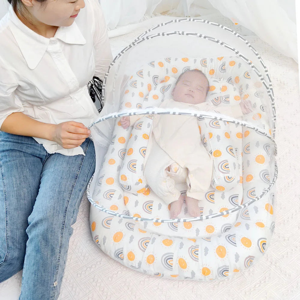 5pcs Portable Neonatal Sleeping Pad Mattress Crib in a Bed Baby Mosquito Net