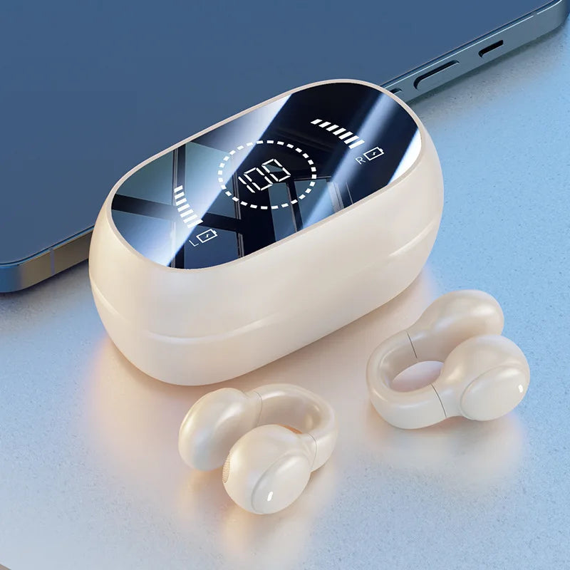 New Mirror Surface Digital Display Soft Silicone Ear Clip Wireless Bluetooth Headphones