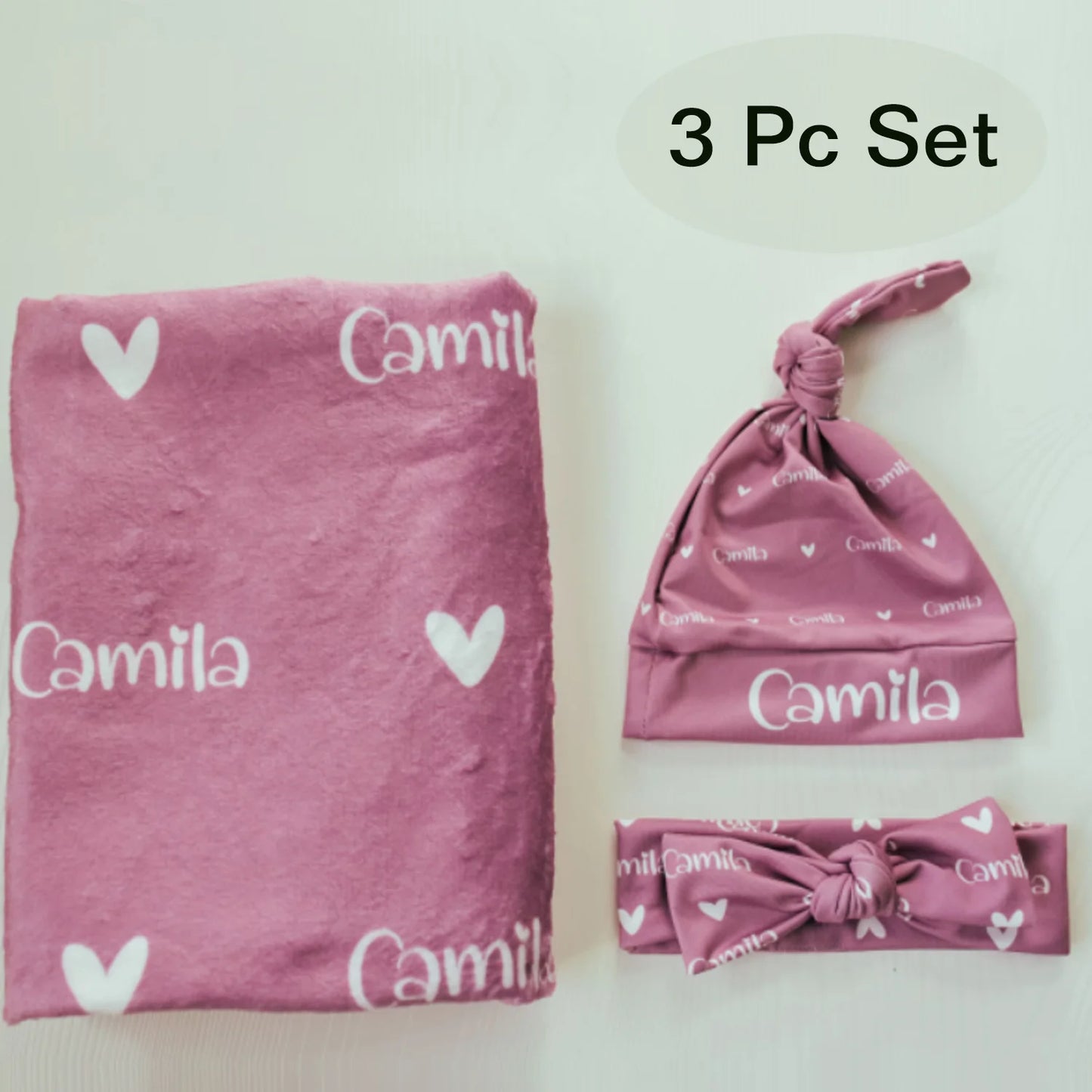 Personalized Jersey Swaddle, Baby Name Hat, bow