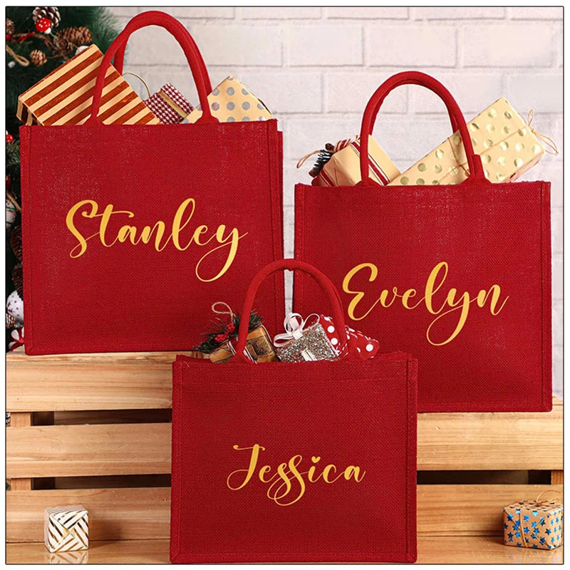 Christmas Gift Bags, Personalized Name Tote Bags