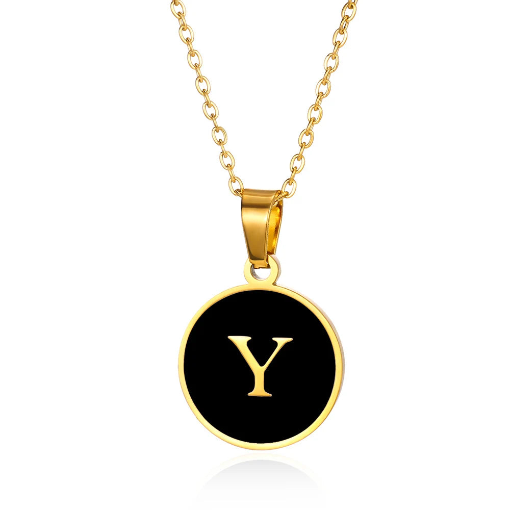 Women Gold Color Stainless Steel Round Couple Alphabet A-Z Pendant