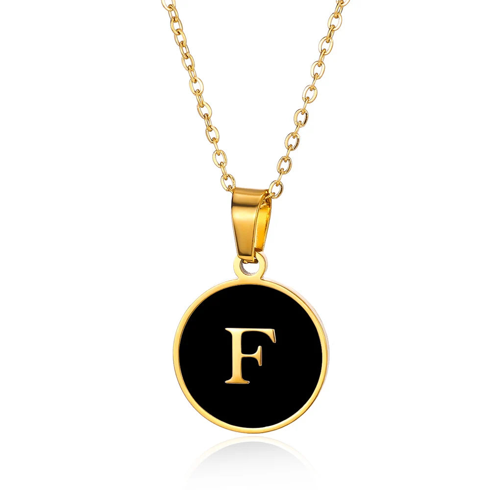 Women Gold Color Stainless Steel Round Couple Alphabet A-Z Pendant