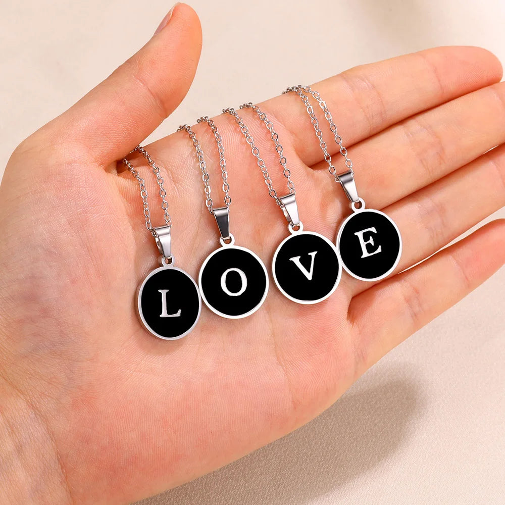 Women Gold Color Stainless Steel Round Couple Alphabet A-Z Pendant
