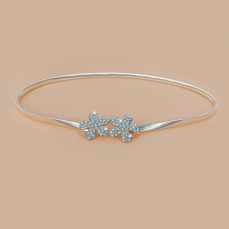 Elastic Gold Chain Belt Female Waist Punk Y2K Silver Metal Rhinestone Belts For Women