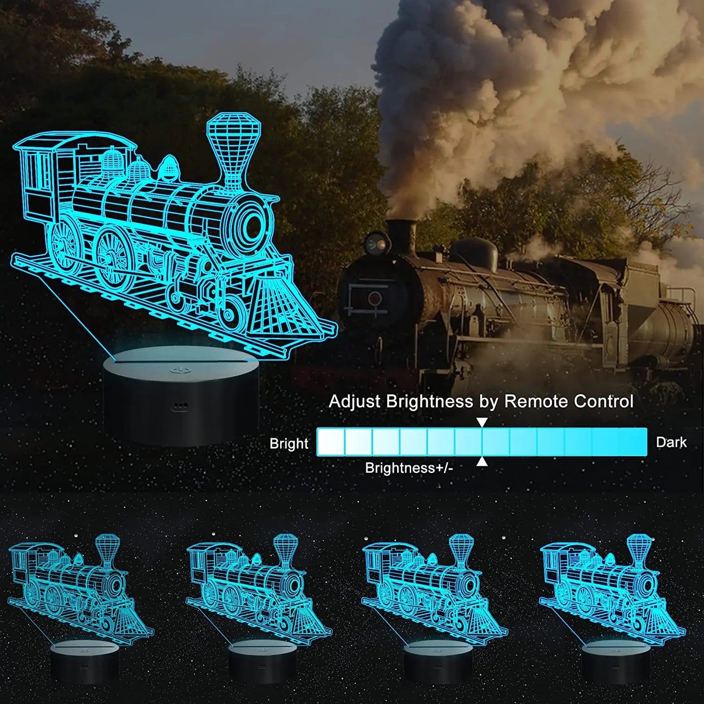 Steam Train Night Light LED 3D Illusion