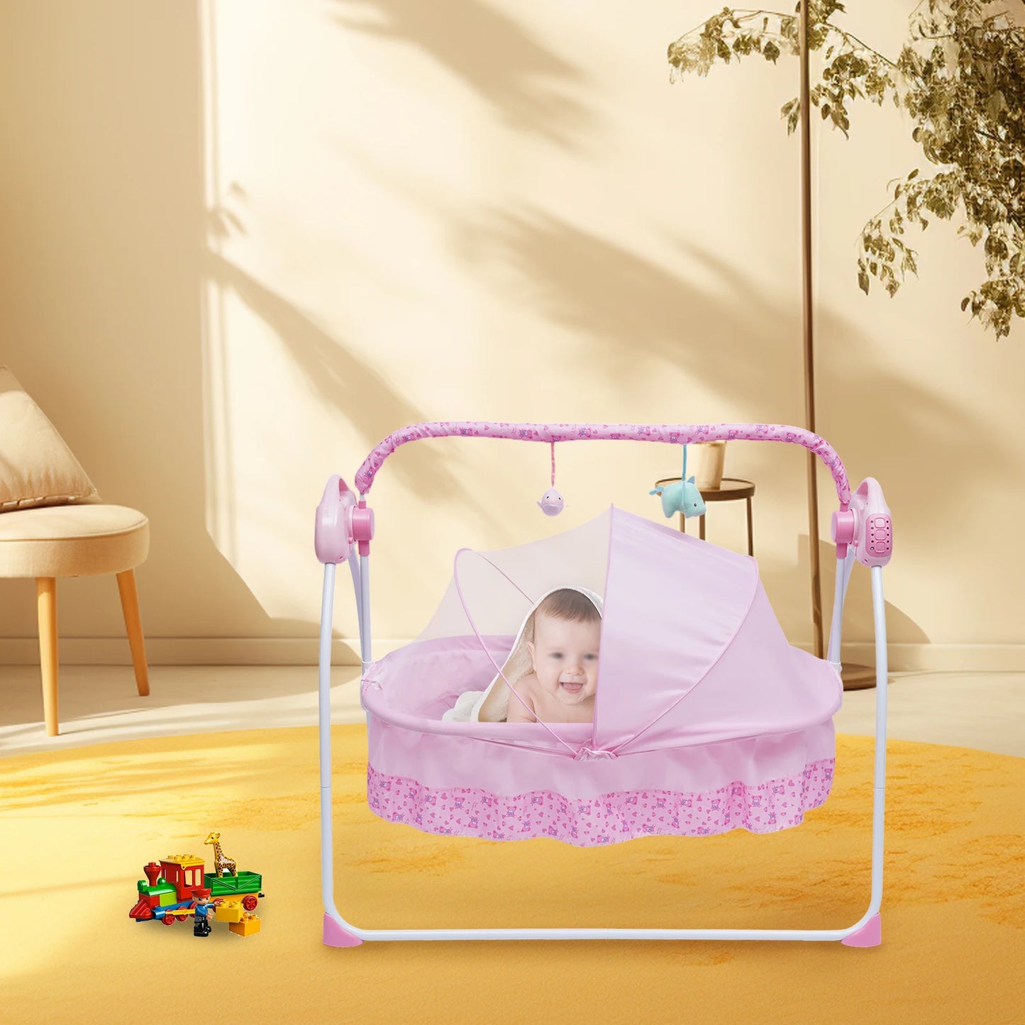 5 Gears Electric Baby Crib Cradle Bluetooth Auto-Swing Rocking Bassinet