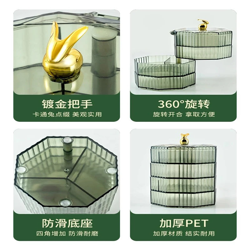 Rotating Jewelry Storage Box Makeup Storage Rack Bracelet Earring with Cover