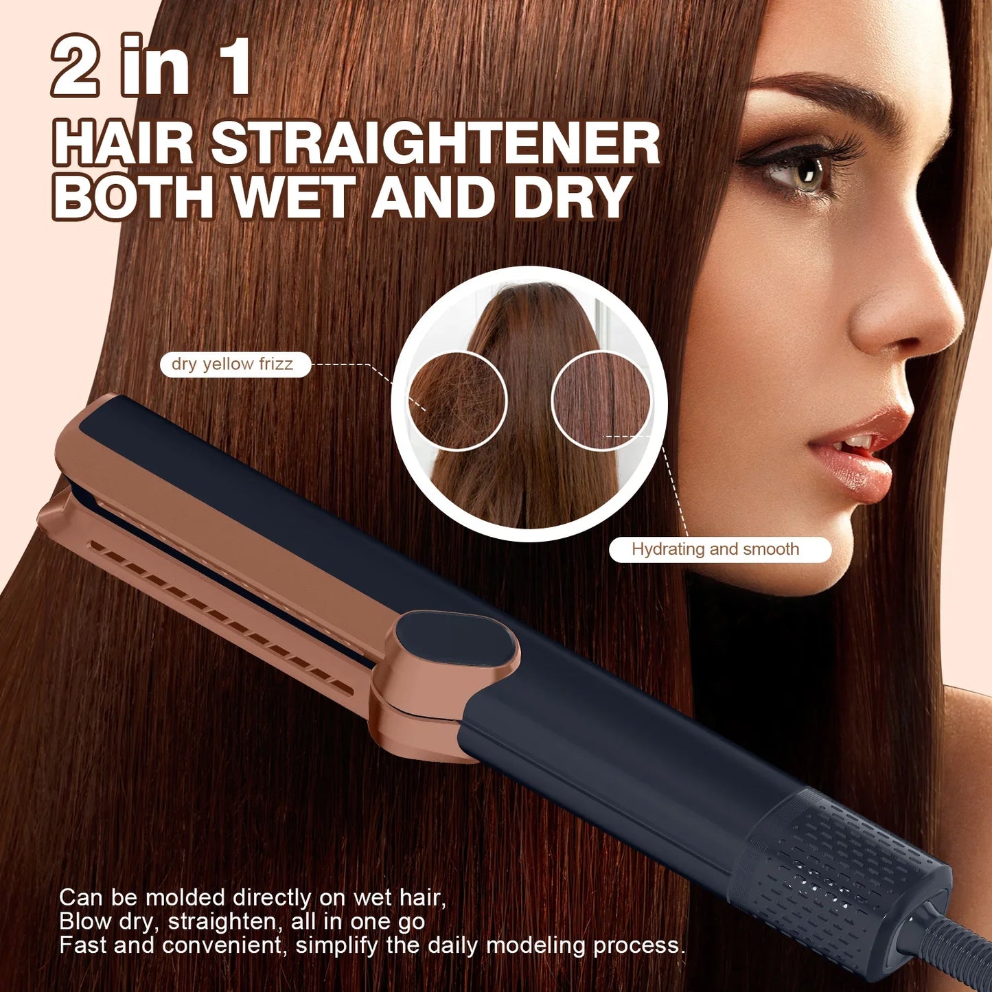 2in1 Hair DryerWet and Dry Hair StraightenerAir Negative Ion Portable