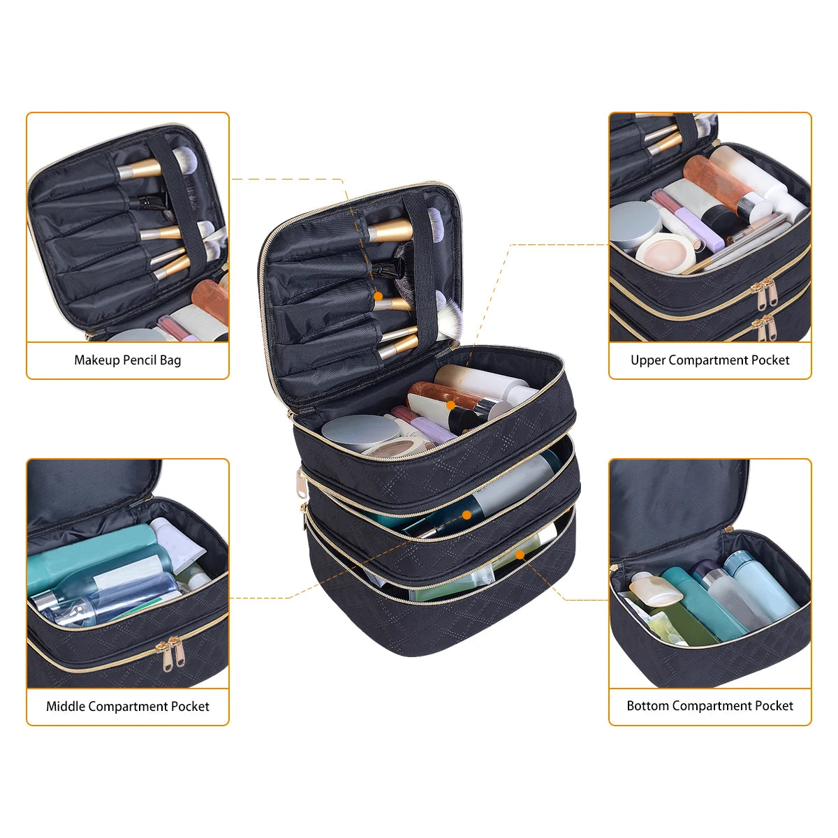 3-Layer Large Quilted Makeup Bag Organizer with Handles - Buy One Get One Free🔥