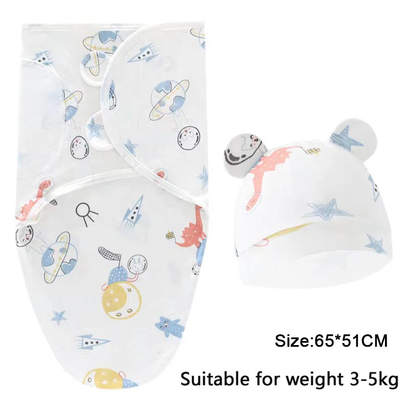 Baby Blanket Hat Set Cartoon Printed Cotton Newborn 0-6 Months