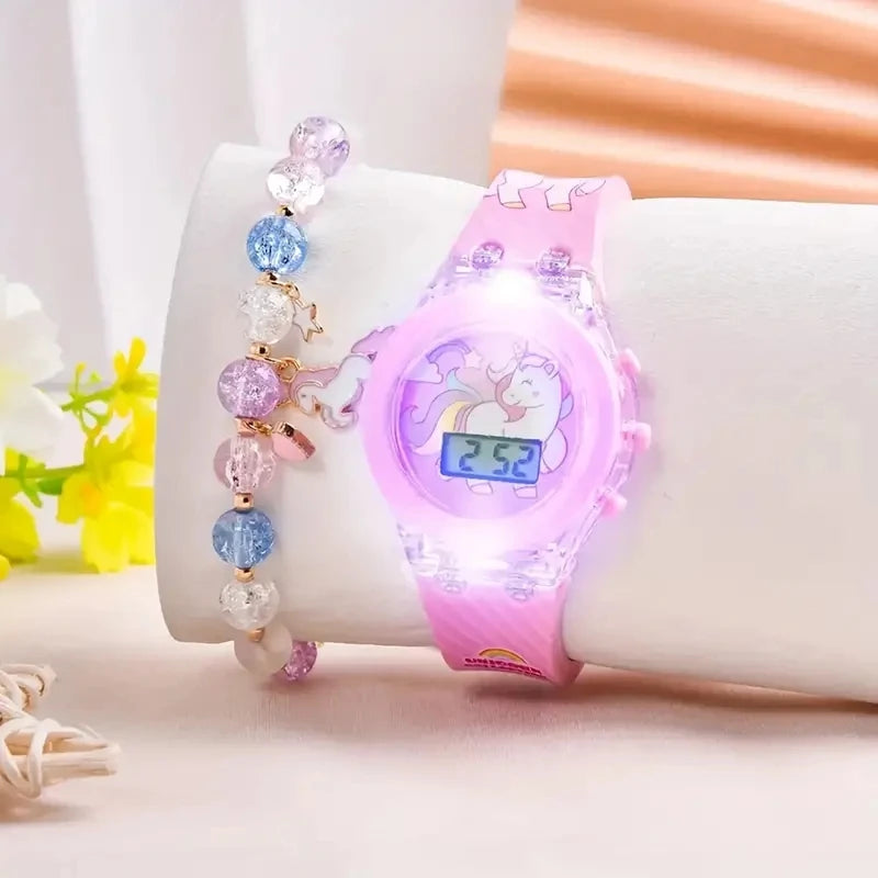 Fashion Butterfly Silicone Luminous Watch + Butterfly Beaded Bracelet