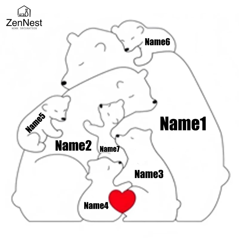 Little Bear Family Personalized Name Puzzles, Thanksgiving Christmas Gifts,