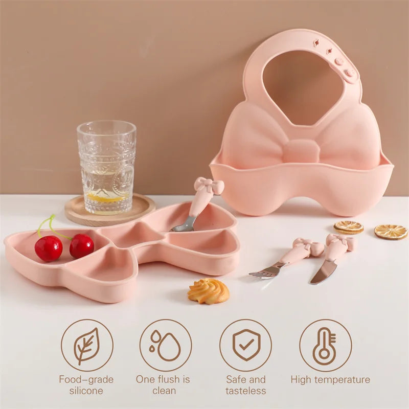 Baby Tableware Set BPA Free Silicone Food Plate Stainless