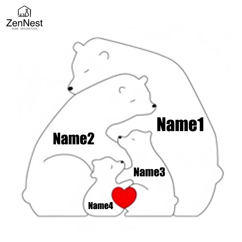 Little Bear Family Personalized Name Puzzles, Thanksgiving Christmas Gifts,
