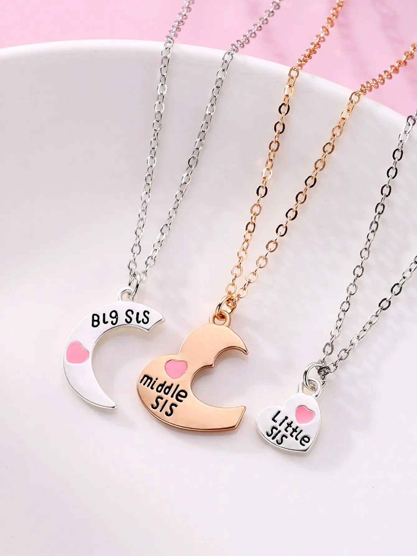 3 Pcs/Set Mother Daughter Metal Pendant Necklace 