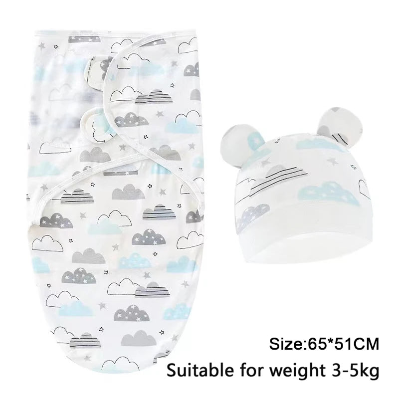 Baby Blanket Hat Set Cartoon Printed Cotton Newborn 0-6 Months